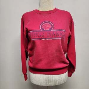 Vintage Outer Banks Sweatshirt Womens Size M Pink Crew Seashell Graphic 80s 90s